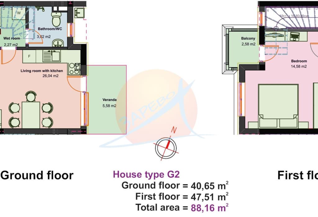 Majestic Sea Village, Лахана, първа линия, двуетажна къща