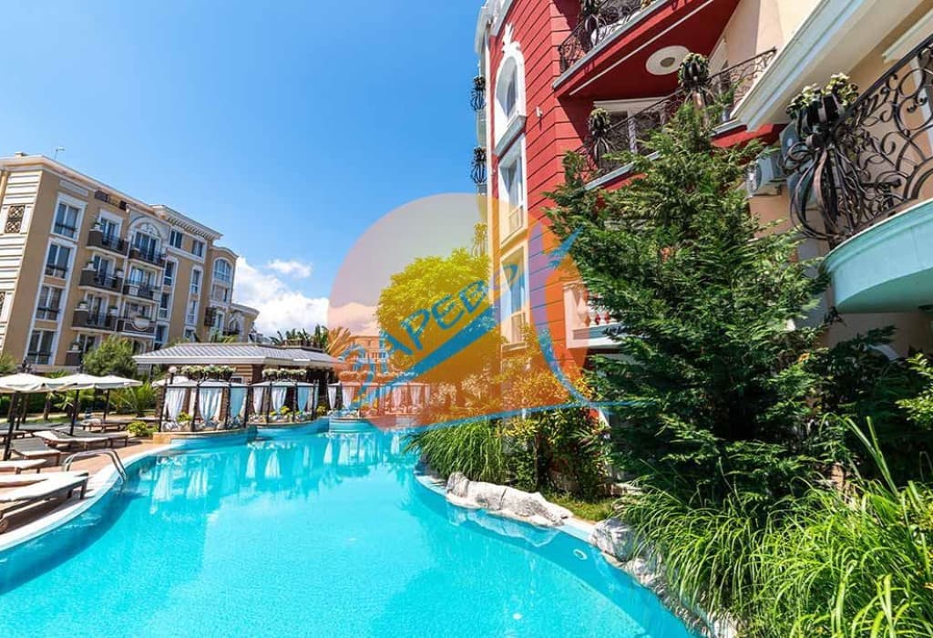 Слънчев бряг, просторен тристаен обзаведен с гледка басейн, Месембрия Резорт (Messembria Resort)